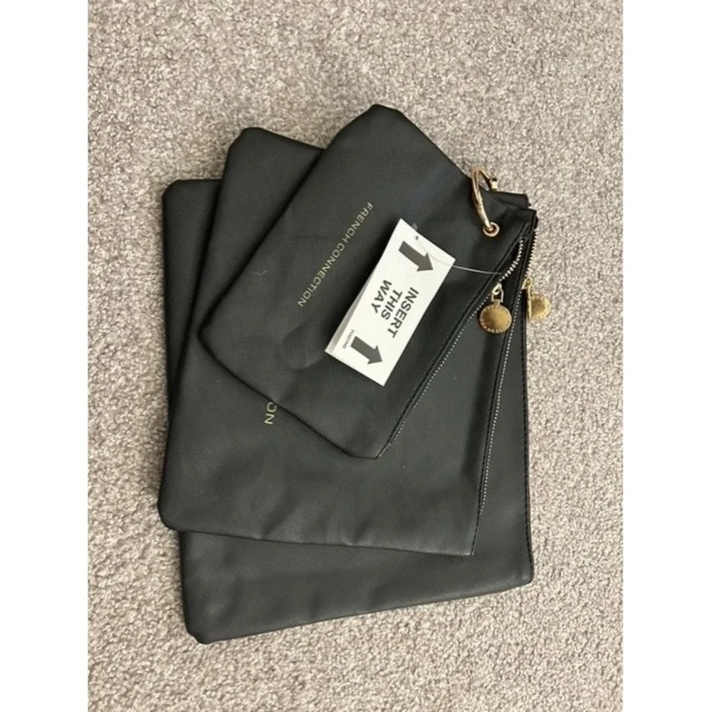 French Connection Luxe Travel Pouches Womens OS Black NEW 3-Pack Saffiano Set